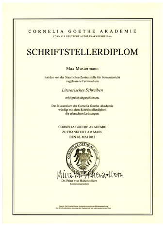 Das Schriftsteller-Diplom der Cornelia Goethe Akademie